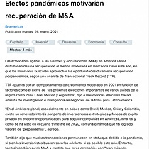 Efectos pandmicos motivaran recuperacin de M&A